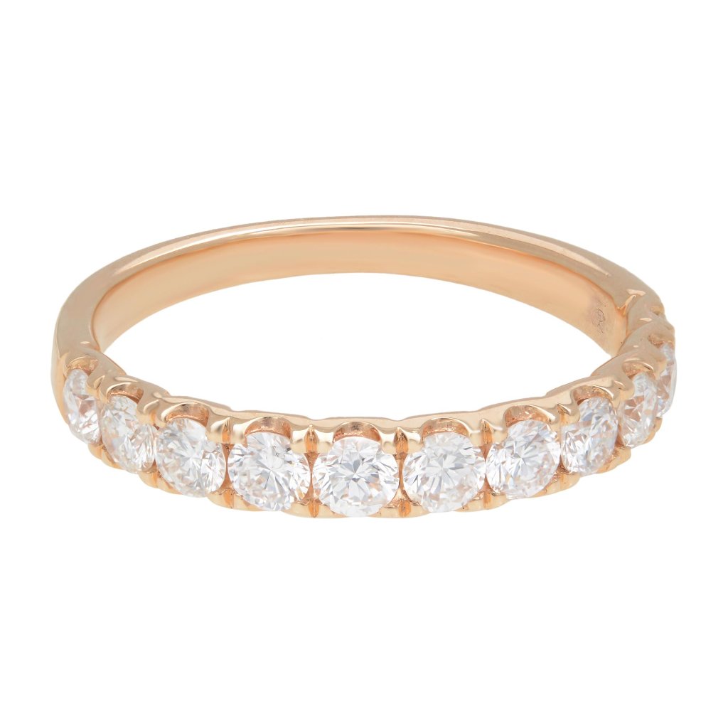Rachel Koen Round Brilliant Pave Diamond Wedding Band Ring 18k Rose Gold 0.72ct